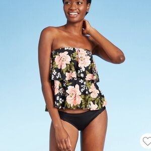 Kona Sol Tiered Bandeau Floral Tankini Top